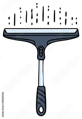 Cartoon squeegee cleaning a wet glass surface vector illustration