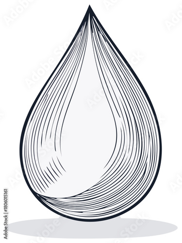 Stylized liquid drop illustration with fine line details and a subtle shadow
