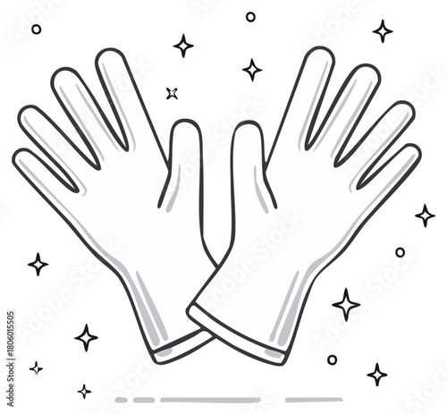 Rubber Gloves Line Art for Cleaning and Protection with Sparkle Graphic