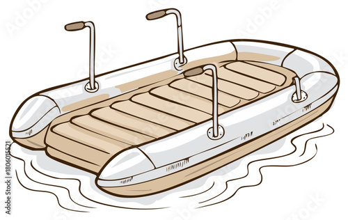 Inflatable Rubber Dinghy Boat Floating on Water Cartoon Illustration