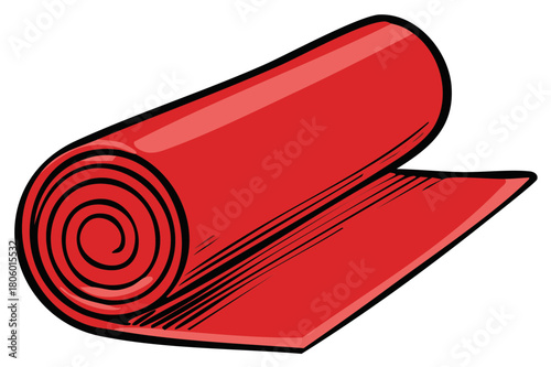 Illustration of a Red Rolled Mat for Exercise and Fitness Activity