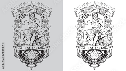 Forge of the Gods: Hephaestus/Vulcan Blacksmith on Anvil with Hammer