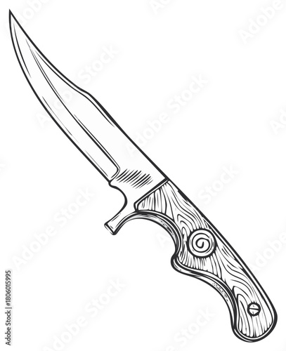 Vintage Style Sketch of a Bowie Knife with Wood Handle