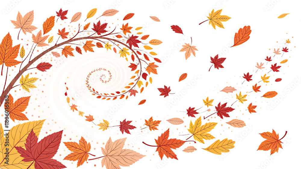Obraz premium Whimsical autumn leaves swirl in a delightful dance, creating a vibrant and enchanting display of seasonal beauty isolated on transparent background