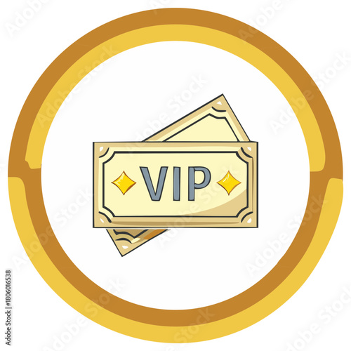 Illustration of golden VIP tickets in a circular frame for exclusive access