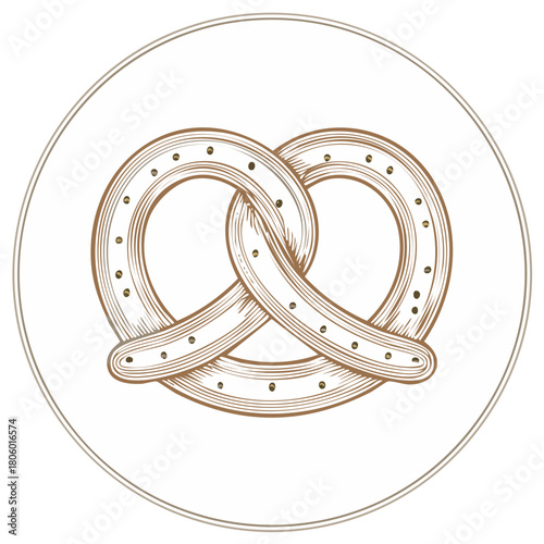 Pretzel illustration art in engraved style served on plate delicacy vintage style bread