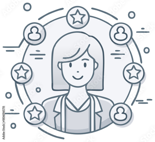 Professional woman with social network connections and star rating reputation