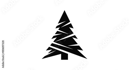 Abstract geometric black pine tree silhouette with sharp angular branches on a white background