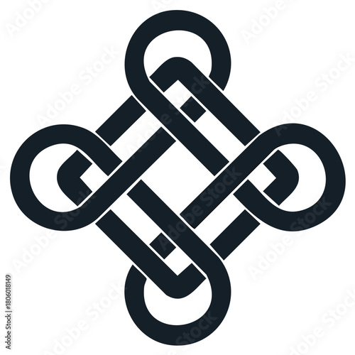 Abstract endless knot symbol with interwoven lines in a complex geometric pattern