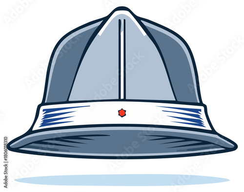 Stylized Pith Helmet Icon, Sun Helmet Illustration, Tropical Headwear Graphic, Blue and Gray Helmet Design