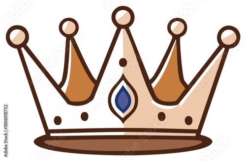 Simple Cartoon Crown with Blue Gemstone Decoration and Pearl Accents