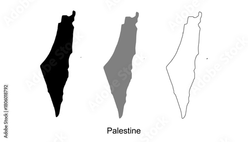 Set of Palestine Map Design. Palestine Map Vector Illustration on Silhouette, Gray, and Outline. Perfect for infographics, presentations, and educational materials.