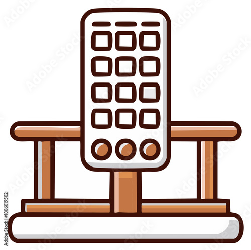 Flat Design Parking Meter Kiosk Icon with Interface Buttons and Brown Wooden Support