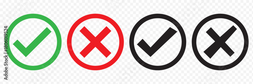 Check mark icon set. Check box icon with right and wrong buttons and yes or no checkmark icons in green tick box and red cross. vector illustration. Best Design. EPS 10.