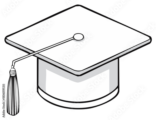 Illustration of a graduation cap with tassel and square top symbolizes academia