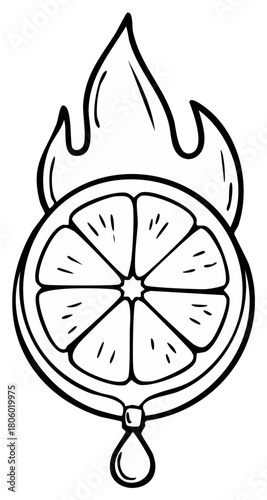 Fiery Lemon Slice Dripping Juice Bold Outline Graphic Illustration