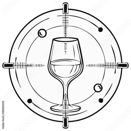 Wine glass centered within a target crosshair graphic representing focus or selection