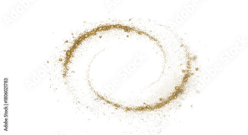 Sparkling golden ring of light particles swirling in a circular motion isolated on transparent background