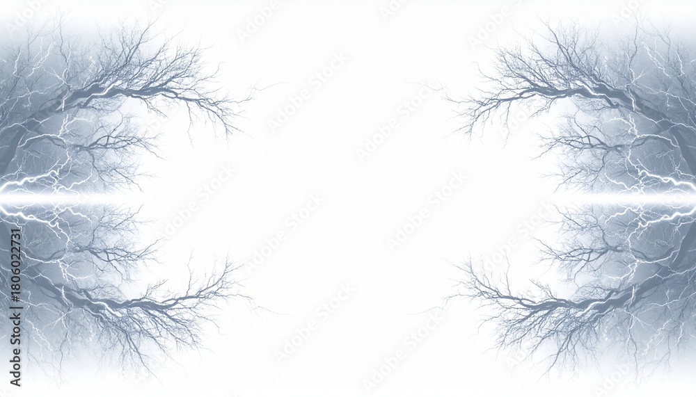 Fototapeta premium Abstract lightning tree branches on white background, electric energy concept, power and nature fusion, dynamic light effect