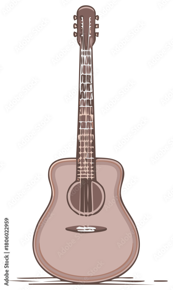Fototapeta premium A classic wooden acoustic guitar illustration with detailed strings and soundhole perfect for music themes