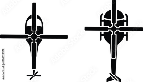 Top down silhouettes of two different helicopters