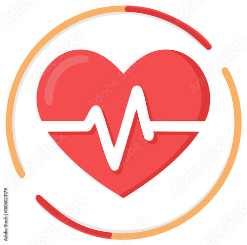 Red Heart with Lifeline Graphic Element for Cardiology and Health Design