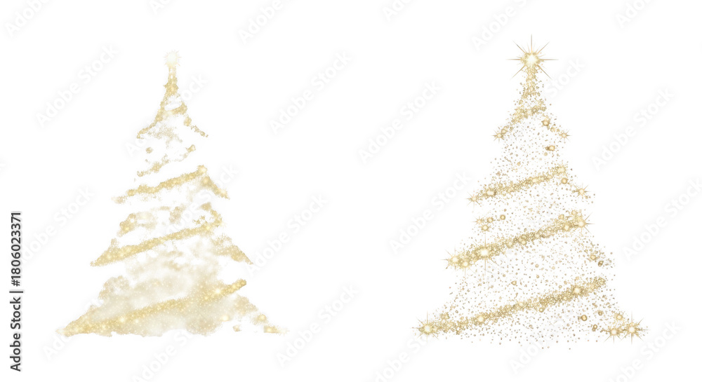Obraz premium Two illuminated christmas trees with twinkling lights and snowflakes isolated on transparent background
