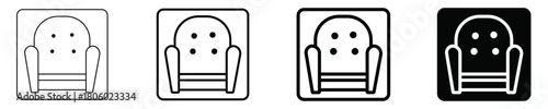 Black and white icons set of a classic upholstered armchair with tufted back suitable for interior design applications website furniture store or home catalog use