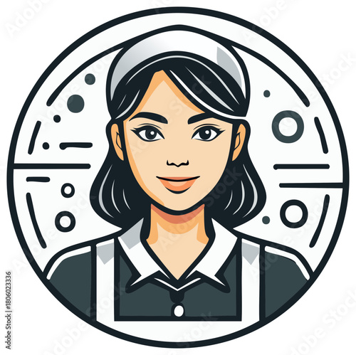 Smiling Woman in Uniform Graphic Design: Maid or Server Avatar Style for Hospitality Theme Depiction