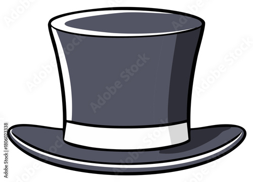 Elegant Grey Top Hat with White Band in Graphic Style for Formal Occasion or Costume Party Accessory and Classic Fashion