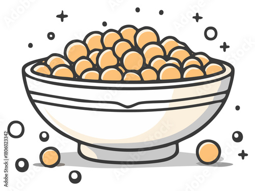 A white ceramic bowl full of soybeans, a healthy food ingredient cartoon vector illustration