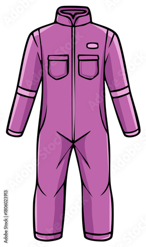 Purple workwear jumpsuit or coveralls uniform with long sleeves cartoon illustration