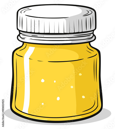 Yellow liquid filled glass jar with white lid illustration