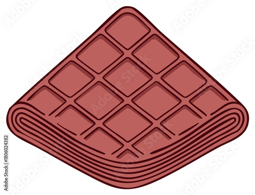 Stack of folded waffles, cooked squares with grid pattern, breakfast pastries and baked goods, confection illustration