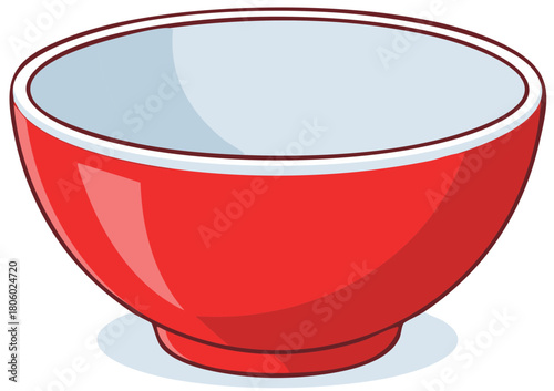 Empty Red Ceramic Bowl with Light Blue Interior and White Rim