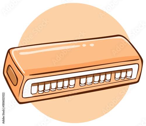 Cartoon illustration of a melodica or portable harmonium keyboard instrument