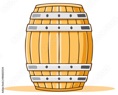 Stylized Wooden Barrel with Metal Bands Illustration