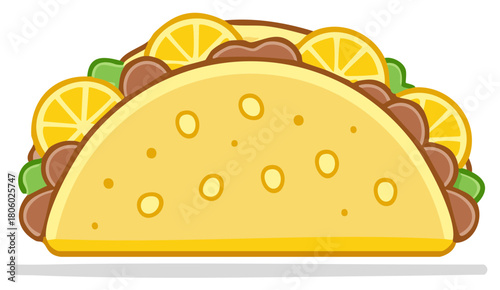 Stylized Mexican Taco with Meat Lettuce and Lemon Slices Vector Art