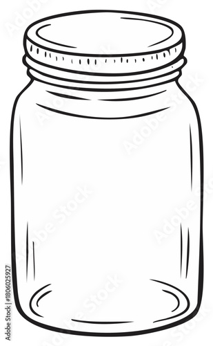 Simple Sketch of an Empty Glass Mason Jar with Screw Lid