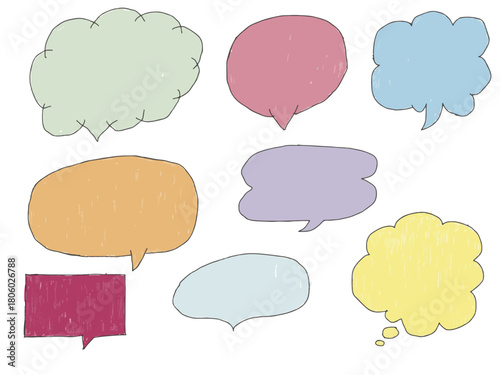 手描きあしらいセット　吹き出し　カラフル　色鉛筆