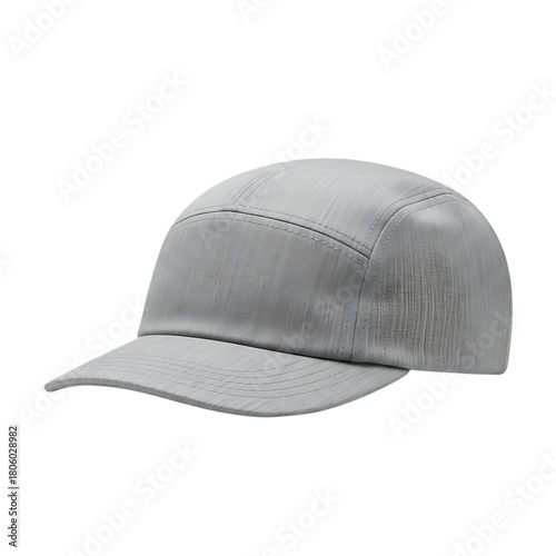 Modern five panel cap, textured silver, on transparent background