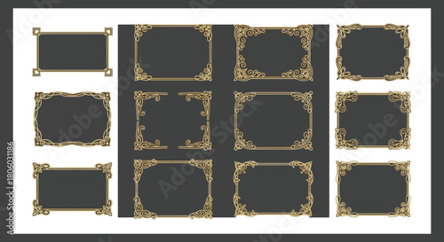 Elegant Decorative Frames and Borders Set in Gold, Perfect for Invitations and Designs