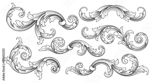 Ornamental Design Elements Vector Illustration of Swirls, Scrolls, and Floral Baroque Decorations