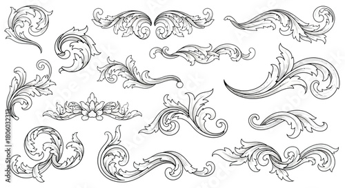 Elegant Baroque Swirls and Flourishes Collection Decorative Design Elements for Creativity