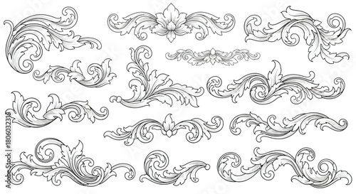 Elegant Hand-Drawn Flourishes A Collection of Decorative Swirls and Ornamental Designs