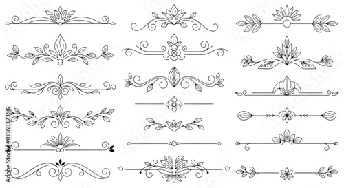 Decorative Ornamental Divider Elements Set Vector Illustrations of Floral Designs