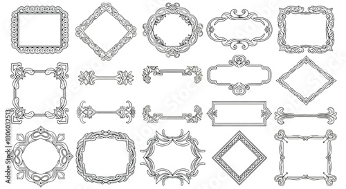 Elegant Black and White Ornate Frames, Borders, and Decorative Elements for Design Projects