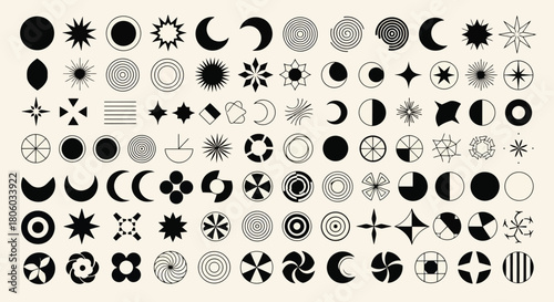 Collection of Aesthetic Geometric Shapes and Celestial Icons for Design Elements