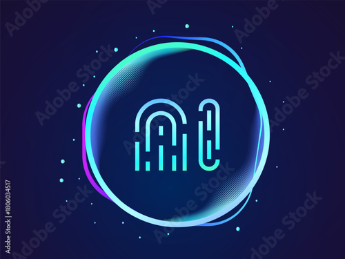 Artificial intelligence with Futuristic Letter AI Digital Fingerprint shapes in colorful gradient circles wavy movment lines vector design concept. AI technology for advance technology, automation.