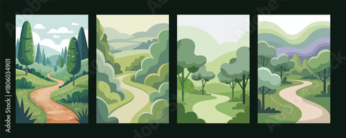 Green Forest Path Landscape Illustrations